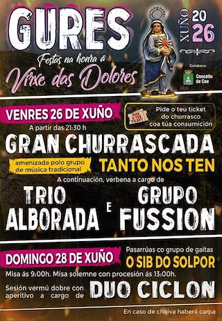Fechas, información, programa, cartel, imágenes, mapa y ubicación de Virxe das Dolores de Gures (2026) en Cee