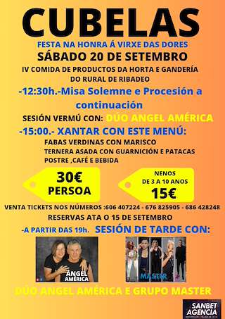 Fechas, información, programa, cartel, imágenes, mapa y ubicación de Virxe das Dores de Cubelas - IV Comida de Produtos da Horta e Gandeiría do Rural  en  Ribadeo