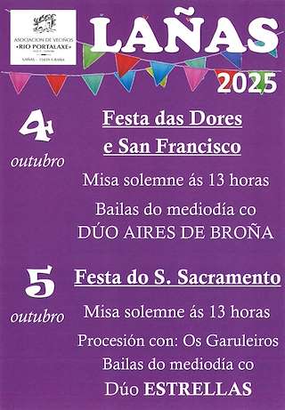 Fechas, información, programa, cartel, imágenes, mapa y ubicación de Virxe das Dores, San Francisco e o Sacramento de Lañas (2025)  en  A Baña
