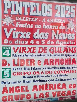 Fechas, información, programa, cartel, imágenes, mapa y ubicación de Virxe das Neves de Pintelos  en  A Cañiza