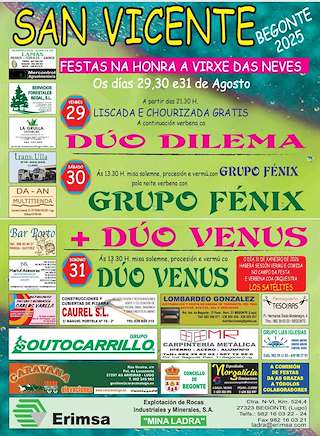 Fechas, información, programa, cartel, imágenes, mapa y ubicación de Virxe das Neves de San Vicente  en  Begonte
