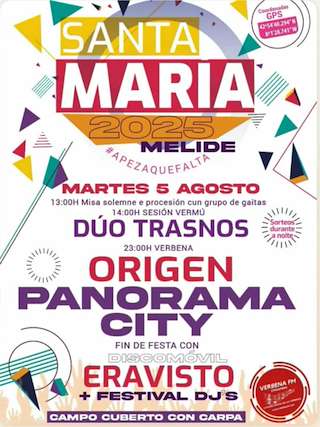 Fechas, información, programa, cartel, imágenes, mapa y ubicación de Virxe das Neves de Santa María  en  Melide