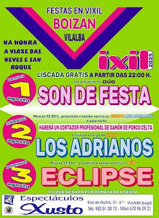 Fechas, información, programa, cartel, imágenes, mapa y ubicación de Virxe das Neves e San Roque de Vixil  en  Vilalba