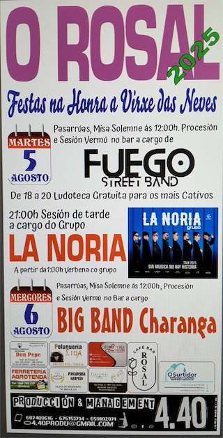 Fechas, información, programa, cartel, imágenes, mapa y ubicación de Virxe das Neves  en  O Rosal