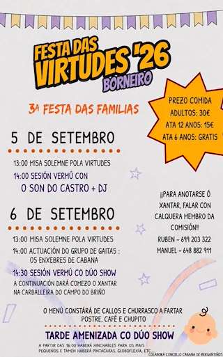 Fechas, información, programa, cartel, imágenes, mapa y ubicación de Virxe das Virtudes de Borneiro (2026)  en  Cabana de Bergantiños