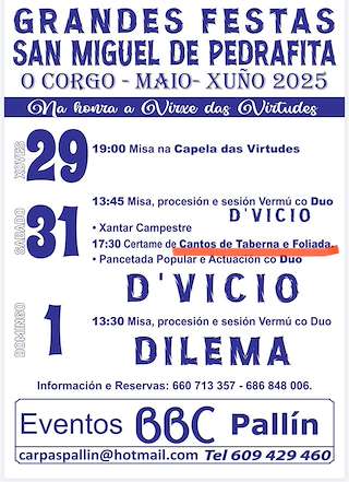 Fechas, información, programa, cartel, imágenes, mapa y ubicación de Virxe das Virtudes de San Miguel de Pedrafita  en  O Corgo