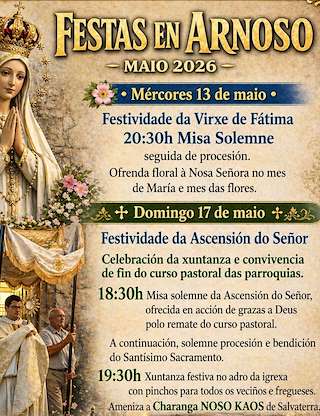 Fechas, información, programa, cartel, imágenes, mapa y ubicación de Virxe de Fátima e Ascensión do Señor de Arnoso (2026)  en  Ponteareas