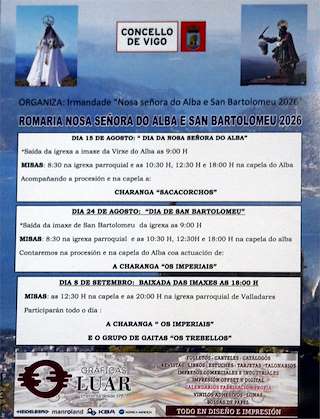 Fechas, información, programa, cartel, imágenes, mapa y ubicación de Virxe do Alba y San Bartolomeu de Valladares (2026) en Vigo