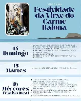 Fechas, información, programa, cartel, imágenes, mapa y ubicación de Virxe do Carme  en  Baiona