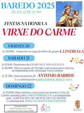 Fechas, información, programa, cartel, imágenes, mapa y ubicación de Virxe do Carme de Baredo  en  Baiona
