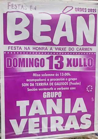 Fechas, información, programa, cartel, imágenes, mapa y ubicación de Virxe do Carme de Beán  en  Ordes