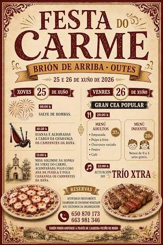 Fechas, información, programa, cartel, imágenes, mapa y ubicación de Virxe do Carme de Brión de Arriba  (2026) en Outes