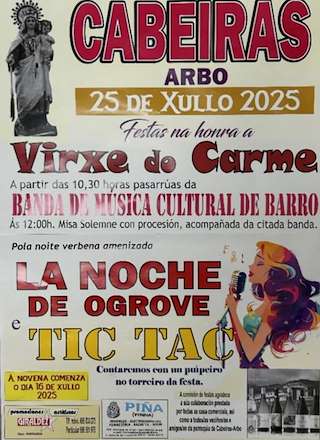 Fechas, información, programa, cartel, imágenes, mapa y ubicación de Virxe do Carme de Cabeiras  en  Arbo