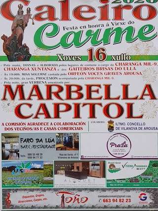 Fechas, información, programa, cartel, imágenes, mapa y ubicación de Virxe do Carme de Caleiro (2026)  en  Vilanova de Arousa