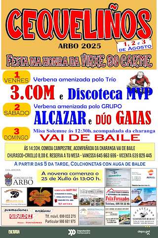 Fechas, información, programa, cartel, imágenes, mapa y ubicación de Virxe do Carme de Cequeliños  en  Arbo