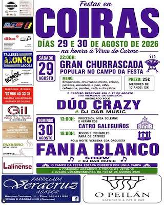 Fechas, información, programa, cartel, imágenes, mapa y ubicación de Virxe do Carme de Coiras  en  Piñor