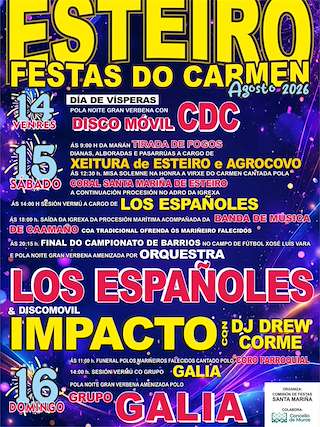 Fechas, información, programa, cartel, imágenes, mapa y ubicación de Virxe do Carme de Esteiro (2026) en Muros