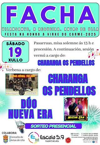 Fechas, información, programa, cartel, imágenes, mapa y ubicación de Virxe do Carme de Facha  en  Antas de Ulla