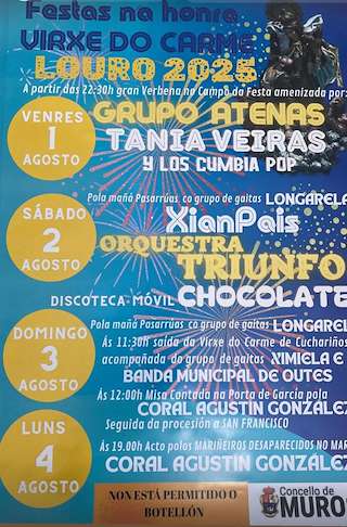 Fechas, información, programa, cartel, imágenes, mapa y ubicación de Virxe do Carme de Louro  en  Muros