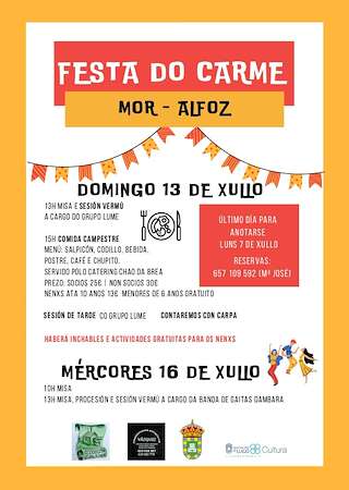 Fechas, información, programa, cartel, imágenes, mapa y ubicación de Virxe do Carme de Mor  en  Alfoz do Castrodouro