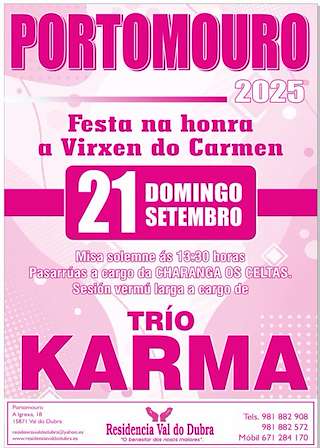 Fechas, información, programa, cartel, imágenes, mapa y ubicación de Virxe do Carme de Portomouro  en  Val do Dubra