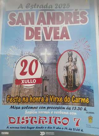 Fechas, información, programa, cartel, imágenes, mapa y ubicación de Virxe do Carme de San Andrés de Vea  en  A Estrada