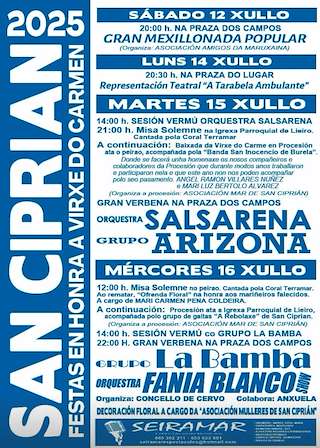 Fechas, información, programa, cartel, imágenes, mapa y ubicación de Virxe do Carme de San Cibrao  en  Cervo