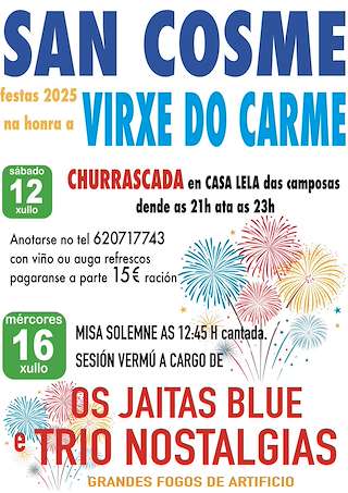 Fechas, información, programa, cartel, imágenes, mapa y ubicación de Virxe do Carme de San Cosme  en  Outes
