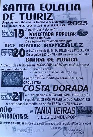 Fechas, información, programa, cartel, imágenes, mapa y ubicación de Virxe do Carme de Santa Eulalia de Tuiriz  en  Pantón