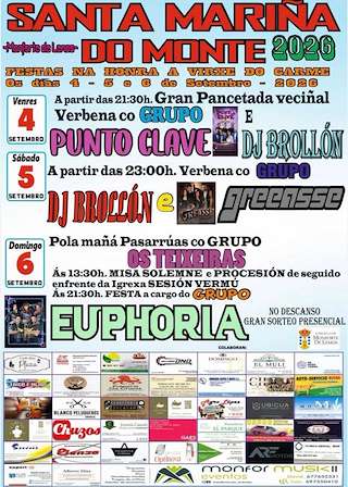 Fechas, información, programa, cartel, imágenes, mapa y ubicación de Virxe do Carme de Santa Mariña do Monte (2026) en Monforte de Lemos