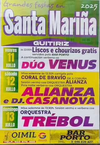 Fechas, información, programa, cartel, imágenes, mapa y ubicación de Virxe do Carme de Santa Mariña  en  Guitiriz