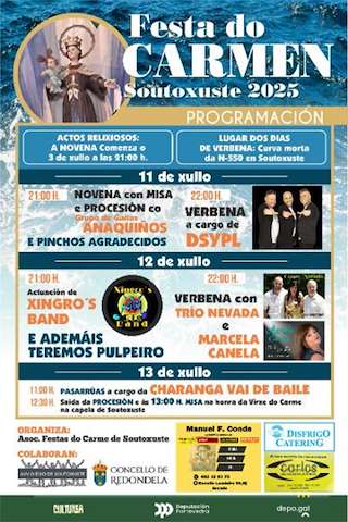 Fechas, información, programa, cartel, imágenes, mapa y ubicación de Virxe do Carme de Soutoxuste  en  Redondela
