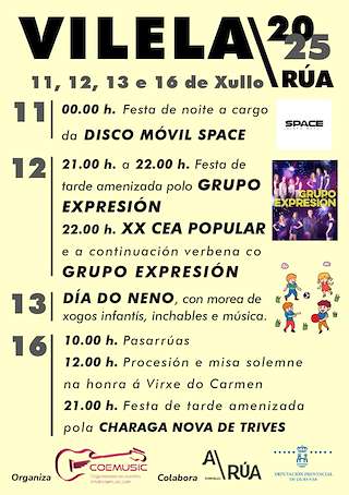 Fechas, información, programa, cartel, imágenes, mapa y ubicación de Virxe do Carme de Vilela   en  A Rúa