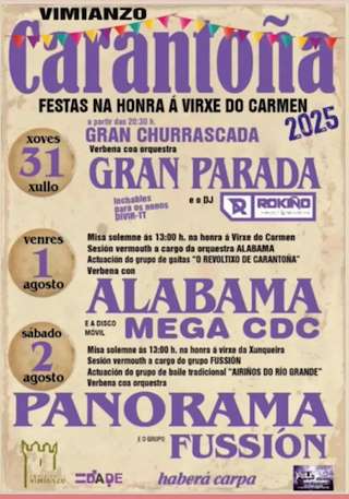 Fechas, información, programa, cartel, imágenes, mapa y ubicación de Virxe do Carme e Nosa Señora da Xunqueira de Carantoña  en  Vimianzo
