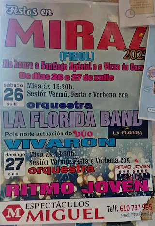 Fechas, información, programa, cartel, imágenes, mapa y ubicación de Virxe do Carme e o Apóstol de Santiago de Miraz  en  Friol