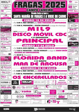 Fechas, información, programa, cartel, imágenes, mapa y ubicación de Virxe do Carme e Santa Mariña de Fragas  en  O Campo Lameiro
