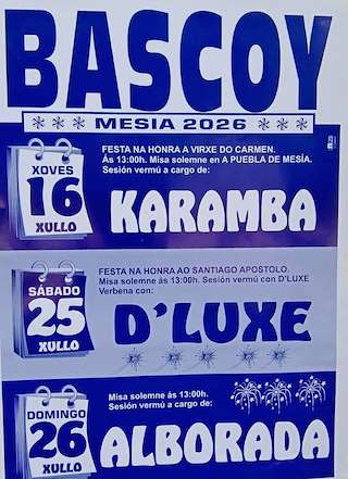 Fechas, información, programa, cartel, imágenes, mapa y ubicación de Virxe do Carme e Santiago Apóstolo de Bascoi (2026)  en  Mesía