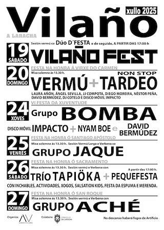 Fechas, información, programa, cartel, imágenes, mapa y ubicación de Virxe do Carme, Santiago Apóstol, O Sacramento e San Roque de Vilaño  en  A Laracha