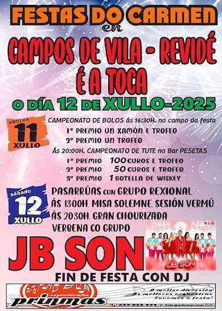 Fechas, información, programa, cartel, imágenes, mapa y ubicación de Virxe do Carmen de Campos de Vila, Revide e A Toca  en  Quiroga