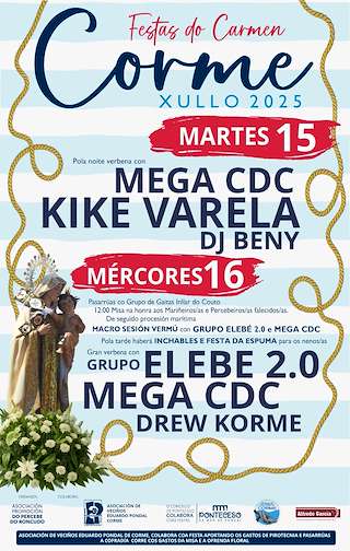 Fechas, información, programa, cartel, imágenes, mapa y ubicación de Virxe do Carmen de Corme  en  Ponteceso