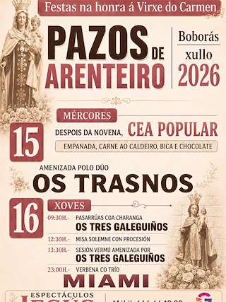 Fechas, información, programa, cartel, imágenes, mapa y ubicación de Virxe do Carmen de Pazos de Arenteiro  en  Boborás
