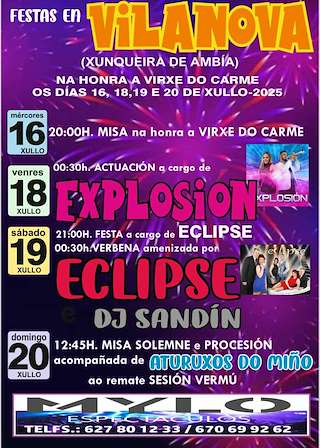 Fechas, información, programa, cartel, imágenes, mapa y ubicación de Virxe do Carmen de Vilanova  en  Xunqueira de Ambía