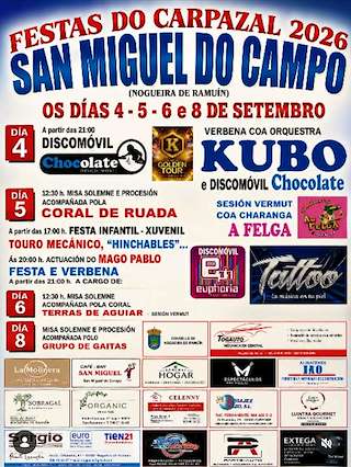 Fechas, información, programa, cartel, imágenes, mapa y ubicación de Virxe do Carpazal de San Miguel do Campo (2026) en Nogueira de Ramuín