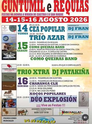 Fechas, información, programa, cartel, imágenes, mapa y ubicación de Virxe do Castro de Guntumil e Requiás (2026) en Muíños