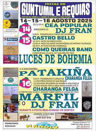 Fechas, información, programa, cartel, imágenes, mapa y ubicación de Virxe do Castro de Guntumil e Requiás  en  Muíños