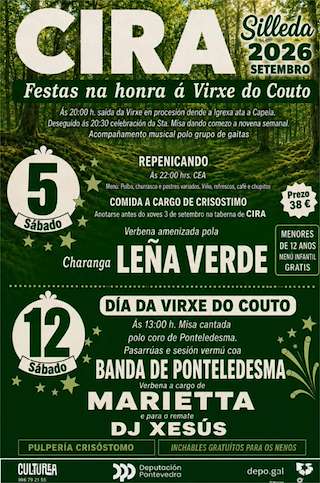 Fechas, información, programa, cartel, imágenes, mapa y ubicación de Virxe do Couto de Cira (2026)  en  Silleda