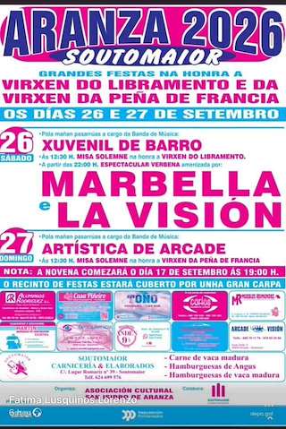 Fechas, información, programa, cartel, imágenes, mapa y ubicación de Virxe do Libramento e Virxe da Pena de Francia de Aranza (2026)  en  Soutomaior