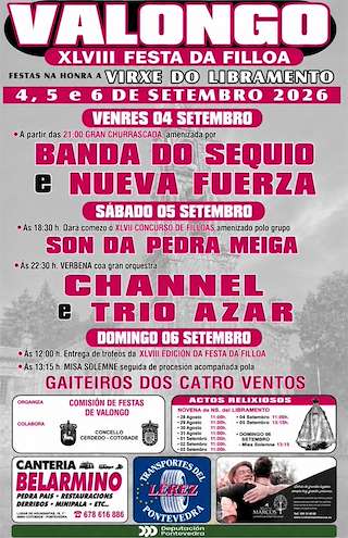 Fechas, información, programa, cartel, imágenes, mapa y ubicación de Virxe do Libramento - XLVIII Festa da Filloa de Valongo (2026) en Cerdedo Cotobade