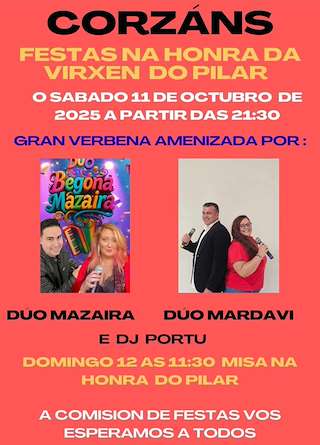 Fechas, información, programa, cartel, imágenes, mapa y ubicación de Virxe do Pilar de Corzáns (2025)  en  Salvaterra do Miño