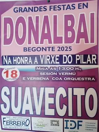 Fechas, información, programa, cartel, imágenes, mapa y ubicación de Virxe do Pilar de Donalbai (2025)  en  Begonte